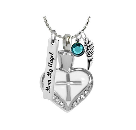White Cross Heart Pendant Urn - Love Charms™ Option - $29.95