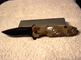 DRAGON ( SILVER ) CAMOUFLAGE SPRING ASSISTED POCKET KNIFE BLADE WITH BEL... - $14.84