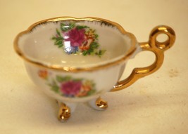 Porcelain Footed Mini Teacup Gold Trim Floral Japan - $9.89