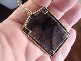 (#DW-916) CHOCOLATE GOLDSTONE Glass Pendant JEWELRY Sparkle wired - $12.90