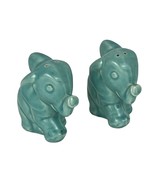 Vintage Ceramic Teal Elephant Salt &amp; Peppers Shakers Trunks Up - $461.34 MXN