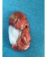 Finely Carved Rusty Orange Tropical Ocean Fish w White Coral Stone Penda... - £26.53 GBP
