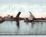 Boat and Bridge on Cuyahoga River Clevelend Ohio OH 1909 DB Postcard O1 - $4.90