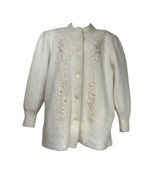 Vintage LEE SANDS White Rabbit Angora Button Up Cardigan Sweater Coat On... - $39.59