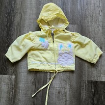 Vintage Baby Jacket Yellow Girls Newborn Hood Spring Coat Bunny Rabbit Ruffles - £27.92 GBP