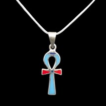 Cute Silver Pendant Necklace Chain of Ancient Egyptian Ankh Cross &quot;Key of Life&quot; - £26.98 GBP