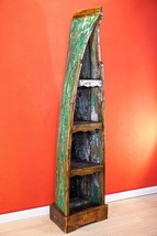 Shelves Bookcase Teak Wood Solid Antique Wood Boat Design Canoe Regal Ma... - $1,453.26