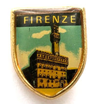 Firenze Italy Enamel Shield Pin Arnolfo Tower Palazzo Vecchio Souvenir C... - $12.99