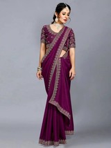 Sari Blouse Bollywood Indian Party Silk Purple Saree Designer Wedding Sa... - $42.10