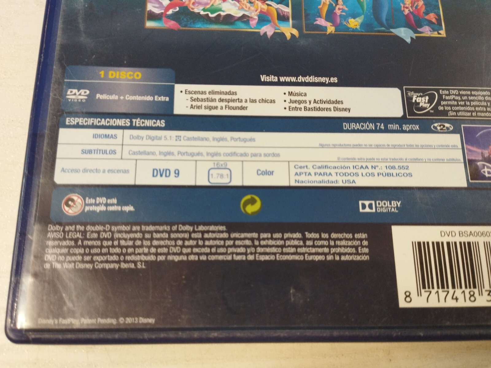 El Origine de La Sirène WALT DISNEY - DVD Espagnol Anglais Région 2 Item image 3