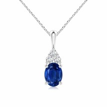 ANGARA Oval Sapphire Solitaire Pendant with Trio Diamond in 14K Solid Gold - £2,383.49 GBP