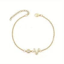 2Ct Lab Created Round Initial &quot;V&quot; Chain Bracelet Diamond 14K Yellow Gold Plated - £157.26 GBP