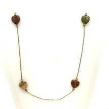 Vtg Handmade Bead Chunky Natural Jasper and Unakite Liquid Silver Necklace sz 36 - £51.59 GBP