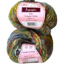 2 Skeins Louisa Harding IMPRESSION MOHAIR Yarn  #1 multi green *Made in Italy* - $20.57