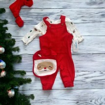 Carter&#39;s Baby 3 Piece Set Santa Bib Christmas Red Overalls &amp; White Shirt... - $25.74