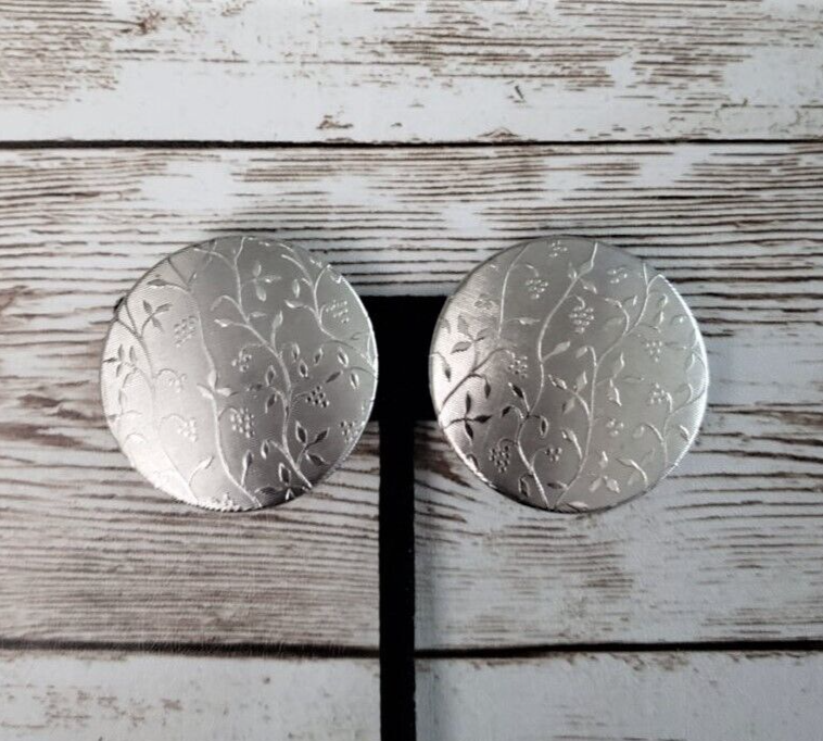 Primary image for Vintage Clip On Earrings - Large Vine Design Silver Tone Circle Statement