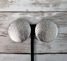 Vintage Clip On Earrings - Large Vine Design Silver Tone Circle Statement - £12.57 GBP