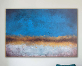 Modern Abstract Landscape Paintings on Canvas Blue Beige And Gold Colors... - £264.21 GBP