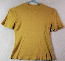 Anthropologie T Shirt Top Womens Small Yellow Knit Short Casual Sleeve Crew Neck - £8.73 GBP