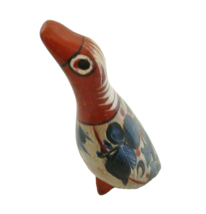 Bird Mexican Pottery Hand Painted Blue Rust Color Marked on Bottom - £15.73 GBP