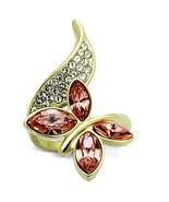 Light Peach Crystal Butterfly Ring Gold Plated Stainless Steel TK316 - £17.62 GBP