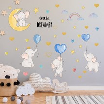 Colorful Balloon Flying Animals Wall Decals, Cute Elephant Love Hearts and Stars - £18.74 GBP
