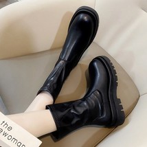 Women Ankle Boots Ladies Shoes Slip On Mid Calf Boots Platform Soft PU Leather L - £45.67 GBP