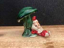 Vintage Unique Small Santa Gnome Mushroom Porcelain Figurine 2&quot; - £7.36 GBP