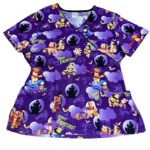 Disney Winnie the Pooh Happy Haunting HALLOWEEN Purple Scrub Shirt Medium  - £14.25 GBP