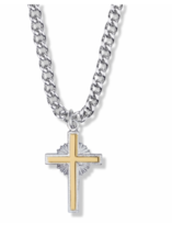 Sterling Silver Two Tone Starburst Cross Necklace &amp; Chain - £54.66 GBP
