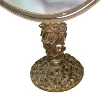 Vtg Brass Matson Double Sided Magnifying Tilt Vanity Mirror Stand Floral Flower image 2