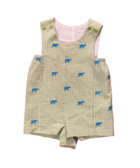 Gingham Romper Infant Size 24M Green White Embroidered Blue Elephants - $8.00