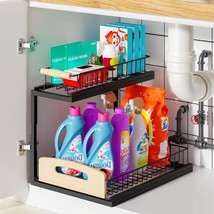 Under Sink Organizer 2 Tier, L Shaped Sliding Cabinet Basket Organizer, Slide Ou - £30.29 GBP