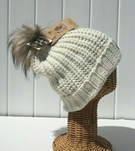 Love D&amp;Y Knit Crochet Faux Fur Pom Beanie Hat Soft Stretchy Skull Cuffed... - £8.88 GBP