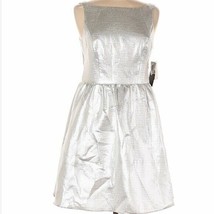 Aqua Silver Metallic Dress Back Cutout Size 8 - $16.21