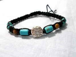 AZTEC BEAD on WOOD and HOWLITE BEADED ADJUSTABLE STRING BRACELET ANKLET ... - €4,31 EUR