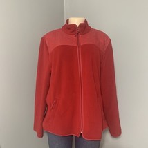 Talbots Quilted Elbow Patch Fleece Jacket Full Zip Winter Sweater Red  XL - $23.28