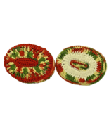 Vintage Lot of 2 Hand Knit Crochet Holiday Trivets Hot Pads Oval Shaped ... - £12.31 GBP