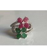 natural 2.89 carat ruby and natural 2.05 carat emerald ring in 925 silver - £131.01 GBP