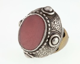 Silver and Brass Afghan Vintage Ring with Carved Flat Carnelian Stone Size 6 - £1,421.16 GBP
