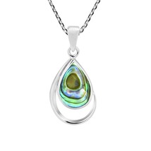 Classic Teardrop Abalone Shell Inlay .925 Sterling Silver Pendant Necklace - £18.75 GBP