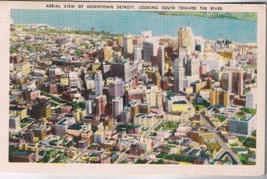 Postcard Aerial View Downtown Detroit Looking South Toward The River Michigan - £2.31 GBP