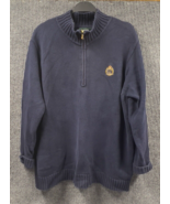 VTG Lauren Ralph Lauren with Crest Sweater Mens 1X Navy Blue Cotton 1/4 Zip - £23.76 GBP