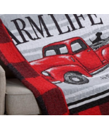 Farm Life Red &amp; Black Plaid Quilted Throw Blanket Icons Virah Bella 50&quot; ... - $19.79