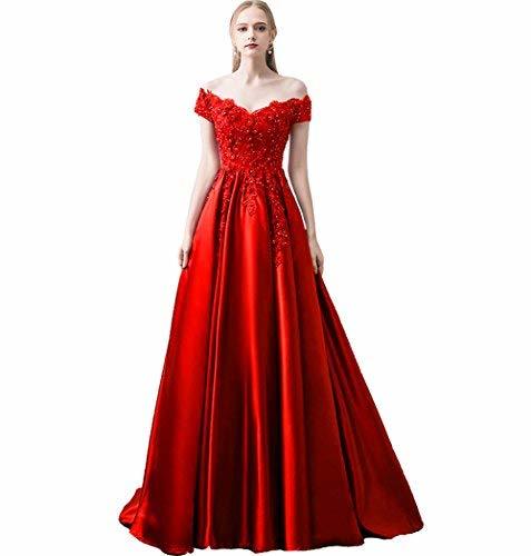 Long A Line Off The Shoulder Beaded Prom Dress Evening Red US 12