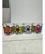 VTG Homemade Flower Juice Glasses Set of Four Red, yellow, purple white - £15.56 GBP