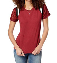 Rebellious One Juniors Lace Sleeve Striped Shoulder Top Color Maroon Size M - £21.92 GBP