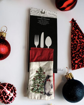 Nicole Miller Christmas Tree Penguin Set Of 4 Utensil Holders Embroidere... - £21.77 GBP