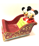 Disney Mickey &amp; Minnie Mouse In Christmas Sleigh Candy Dish Card Holder ... - £62.32 GBP
