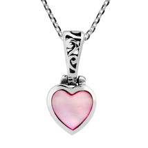 Wild Heart Pink Mother of Pearl Inlay .925 Sterling Silver Love Necklace - £15.81 GBP